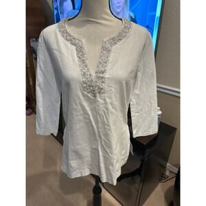 Women’s Lilya Linen Blend Beaded Top Size 14
